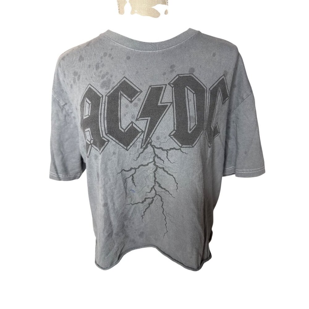 AC/DC Cropped Gray Short-Sleeve Graphic Tee With Lightning Design Size L